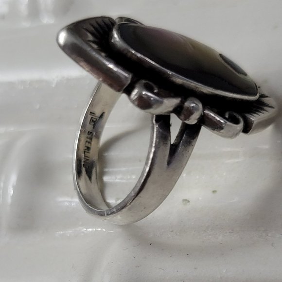 Antique PAUA Shell and STerling Silver Ring Navajo - Picture 10 of 12